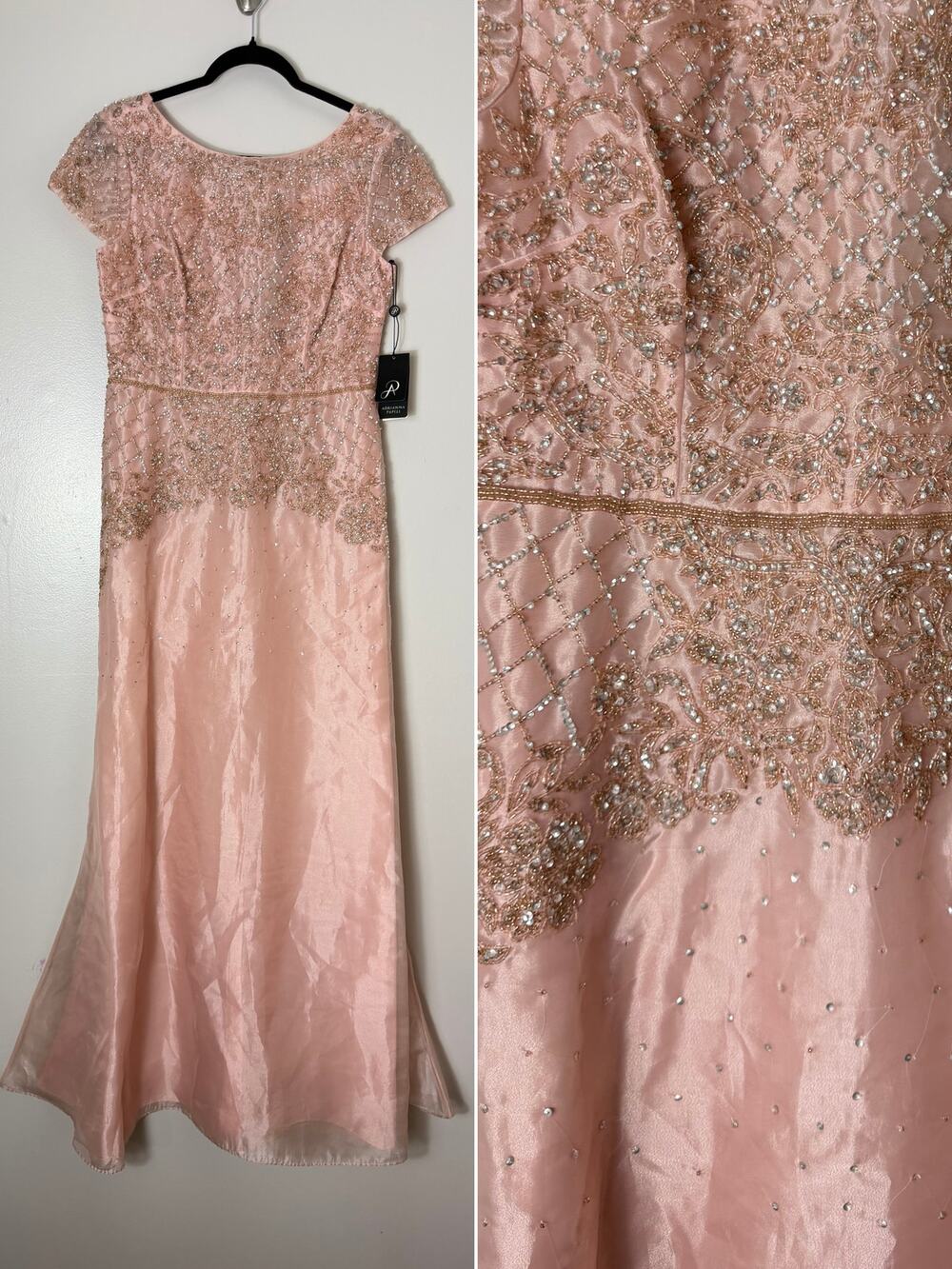 Adrianna Papell Pink Sequin Beaded Dress Mother of the Bride Formal Evening